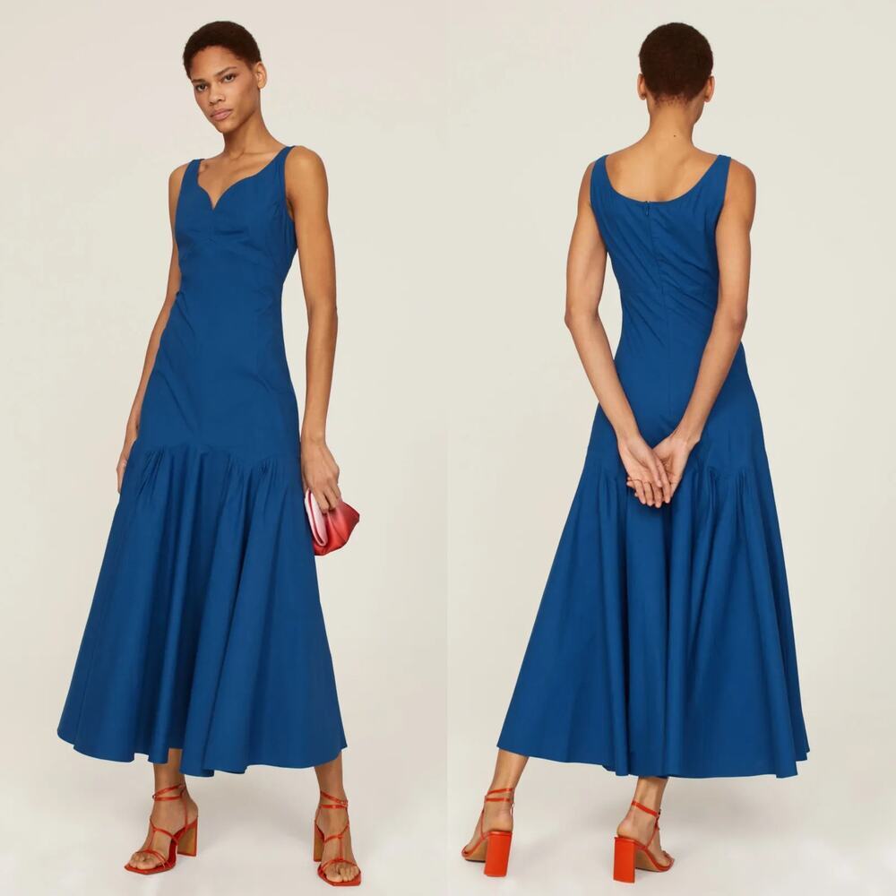Callas Kinley Dress Sleeveless Sweetheart Neck Drop Waist Maxi A-Line Blue 2